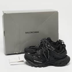 Balenciaga Black Faux Leather and Mesh Track Sneakers Size 36