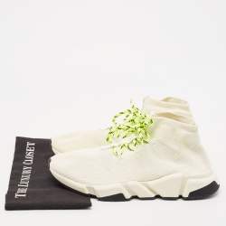 Balenciaga Off white Knit Fabric Speed Trainer Sneakers Size 43