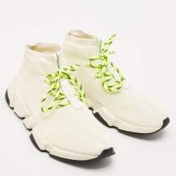 Balenciaga Off white Knit Fabric Speed Trainer Sneakers Size 43