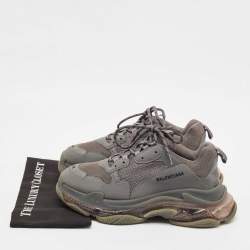 Balenciaga Grey Faux Leather and Mesh Triple S Clear Sole Sneakers Size 44
