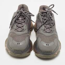 Balenciaga Grey Faux Leather and Mesh Triple S Clear Sole Sneakers Size 44