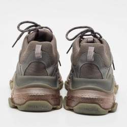 Balenciaga Grey Faux Leather and Mesh Triple S Clear Sole Sneakers Size 44
