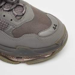 Balenciaga Grey Faux Leather and Mesh Triple S Clear Sole Sneakers Size 44