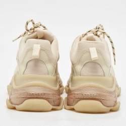 Balenciaga Cream Faux Leather and Mesh Triple S Clear Sole Sneakers Size 44