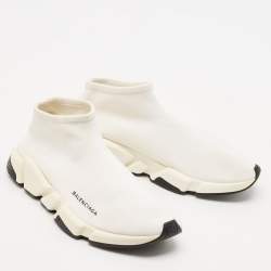 Balenciaga Off white Knit Fabric Speed Trainer Sneakers Size 42