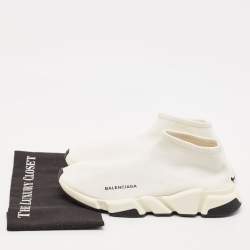Balenciaga Off white Knit Fabric Speed Trainer Sneakers Size 42