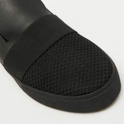Balenciaga Black Leather and Stretch Knit Slip On Sneakers Size 44