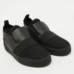 Balenciaga Black Leather and Stretch Knit Slip On Sneakers Size 44