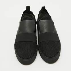 Balenciaga Black Leather and Stretch Knit Slip On Sneakers Size 44