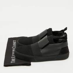 Balenciaga Black Leather and Stretch Knit Slip On Sneakers Size 44