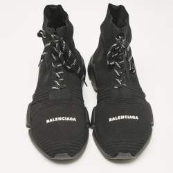 Balenciaga Black Knit Fabric speed 2.0 High Top Sneakers Size 45
