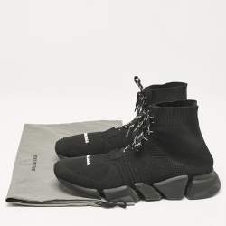 Balenciaga Black Knit Fabric speed 2.0 High Top Sneakers Size 45