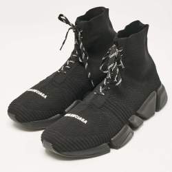 Balenciaga Black Knit Fabric speed 2.0 High Top Sneakers Size 45