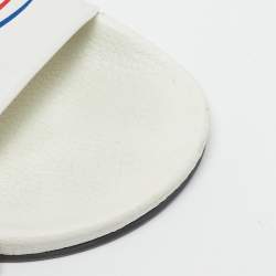 Pre Owned Balenciaga White Leather Political Logo Pool Slides Size 40