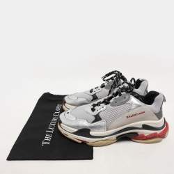 Balenciaga Grey/Silver Leather and Mesh Triple S Low Top Sneakers Size 45