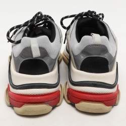 Balenciaga Grey/Silver Leather and Mesh Triple S Low Top Sneakers Size 45