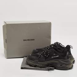 Balenciaga Black Faux Leather and Mesh Triple S Low Top Sneakers Size 45