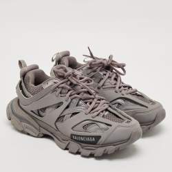 Balenciaga Grey Faux Leather and Mesh Track Lace Up Sneakers Size 39