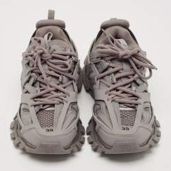 Balenciaga Grey Faux Leather and Mesh Track Lace Up Sneakers Size 39