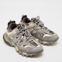 Balenciaga Grey Faux Leather and Mesh Track Lace Up Sneakers Size 41