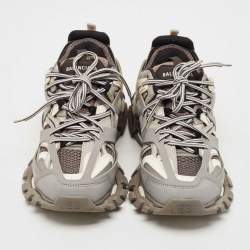 Balenciaga Grey Faux Leather and Mesh Track Lace Up Sneakers Size 41