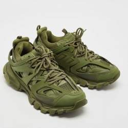 Pre Owned Balenciaga Green Faux Leather and Mesh Track Sneakers Size 44