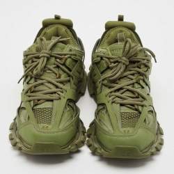 Pre Owned Balenciaga Green Faux Leather and Mesh Track Sneakers Size 44