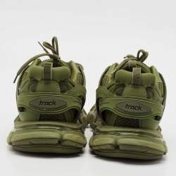 Pre Owned Balenciaga Green Faux Leather and Mesh Track Sneakers Size 44