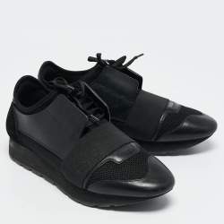 Balenciaga Black Leather and Suede Race Runner Low Top Sneakers Size 40