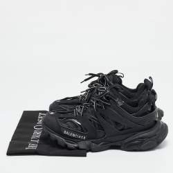 Pre Owned Balenciaga Black Faux Leather and Mesh Track Sneakers Size 36