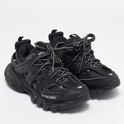 Pre Owned Balenciaga Black Faux Leather and Mesh Track Sneakers Size 36