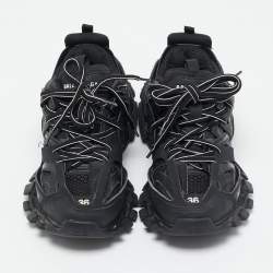 Pre Owned Balenciaga Black Faux Leather and Mesh Track Sneakers Size 36