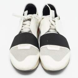 Balenciaga White Mesh and Leather Race Runner Sneakers Size 43