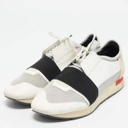 Balenciaga White Mesh and Leather Race Runner Sneakers Size 43