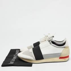 Balenciaga White Mesh and Leather Race Runner Sneakers Size 43