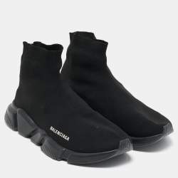 Balenciaga Black Knit Fabric Speed 2.0 High Top Sneakers Size 43