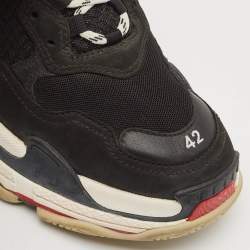 Balenciaga Black Faux Leather and Mesh Triple S Lace Up Sneakers Size 42