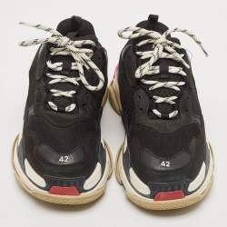 Balenciaga Black Faux Leather and Mesh Triple S Lace Up Sneakers Size 42