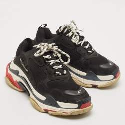 Balenciaga Black Faux Leather and Mesh Triple S Lace Up Sneakers Size 42