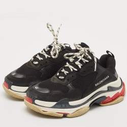 Balenciaga Black Faux Leather and Mesh Triple S Lace Up Sneakers Size 42