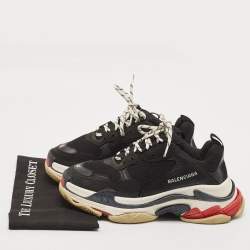 Balenciaga Black Faux Leather and Mesh Triple S Lace Up Sneakers Size 42