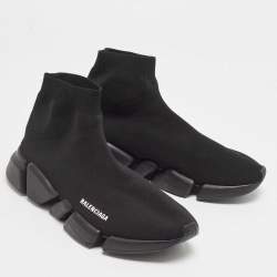 Pre Owned Balenciaga Black Knit Fabric Speed Trainer Sneakers Size 43