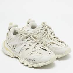 Pre Owned Balenciaga White Leather and Fabric Track Sneakers Size 40 