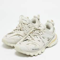 Pre Owned Balenciaga White Leather and Fabric Track Sneakers Size 40 