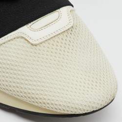 Balenciaga White/Black Leather, Neoprene and Mesh Race Runner Sneakers Size 44