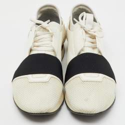 Balenciaga White/Black Leather, Neoprene and Mesh Race Runner Sneakers Size 44