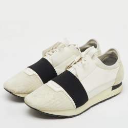 Balenciaga White/Black Leather, Neoprene and Mesh Race Runner Sneakers Size 44