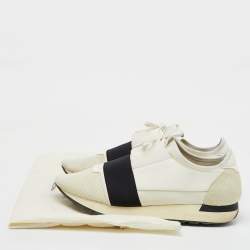 Balenciaga White/Black Leather, Neoprene and Mesh Race Runner Sneakers Size 44