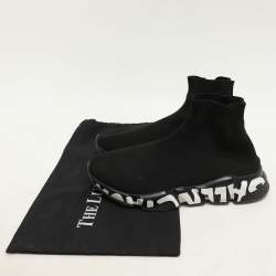 Pre Owned Balenciaga Black Knit Fabric Graffiti Speed Trainer Sneakers Size 41