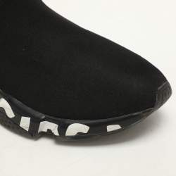 Pre Owned Balenciaga Black Knit Fabric Graffiti Speed Trainer Sneakers Size 41